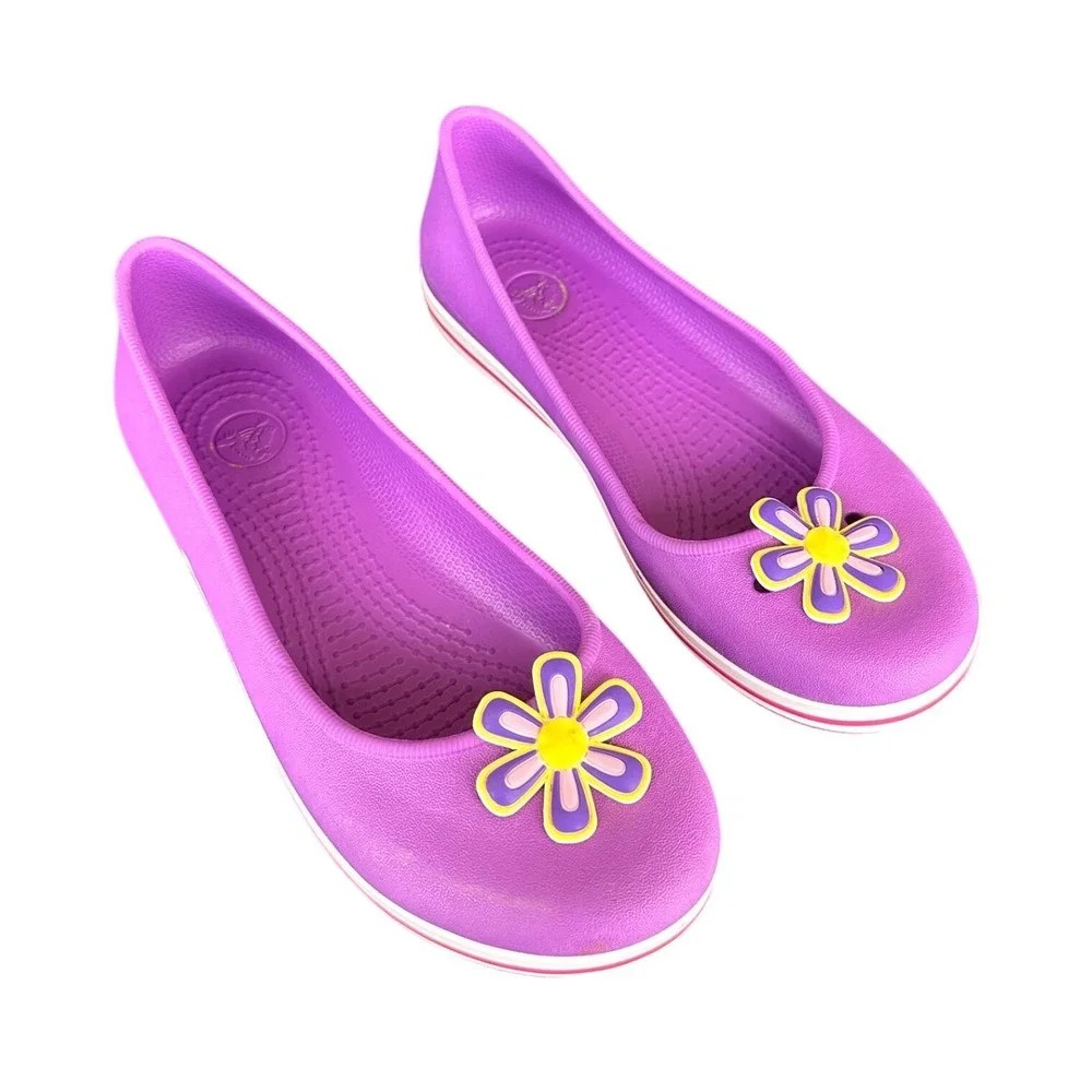 Crocs Little Girls CrocBand Ballet Flats‎ With Flower Charm Size J3 Purple Shoes